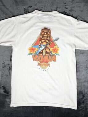 Vintage Hard Rock Cafe Kona Hawaii T-Shirt Tiki Guitar White S Small